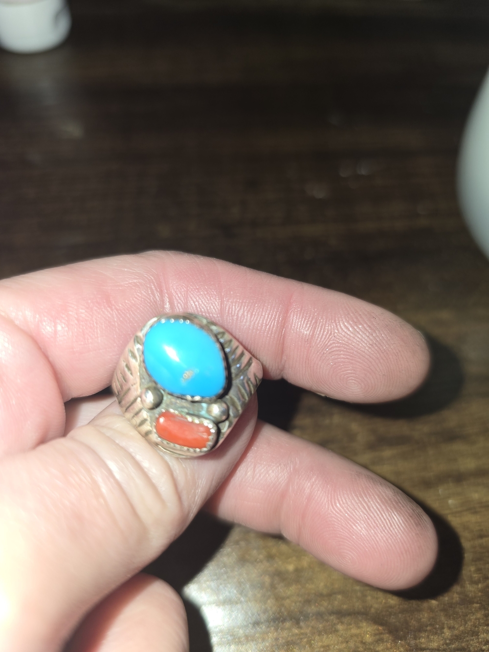 Turquoise and Coral Sterling-Style Statement Ring - Women's Jewelry